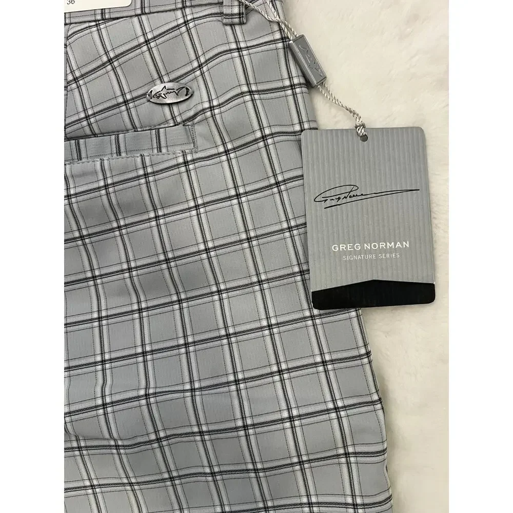 Greg Norman Mens Golf Shorts Size 36 Gray Plaid Stretch Performance NWT Golfing